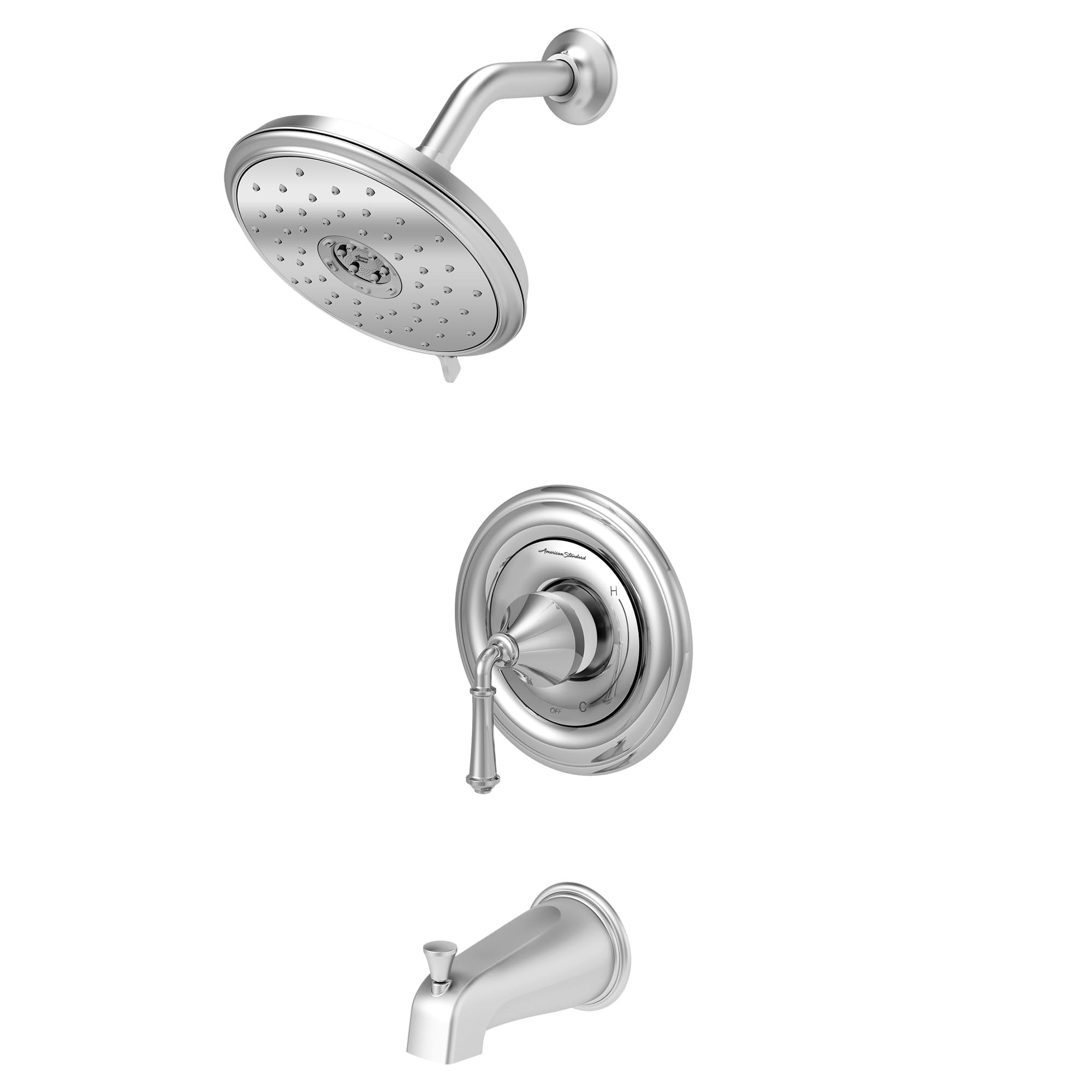 Portsmouth Round Tub and Shower Trim Kit with Water-Saving Showerhead and Double Ceramic Pressure Balance Cartridge with Lever Handle